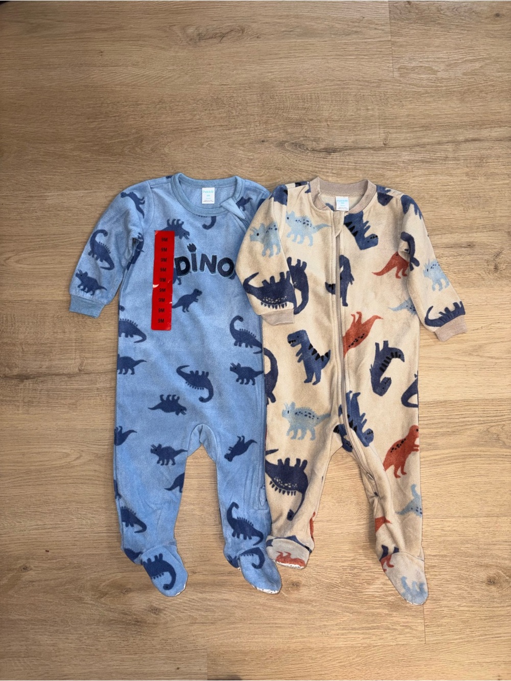 Soft Dinosaur Footed Pajama Set for Kids - Blue & Cream